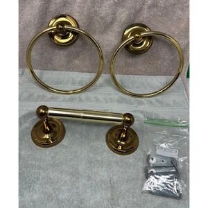 Gatco Polished Brass Bathroom Set 2 Towel Rings Toilet Paper Holder 1991